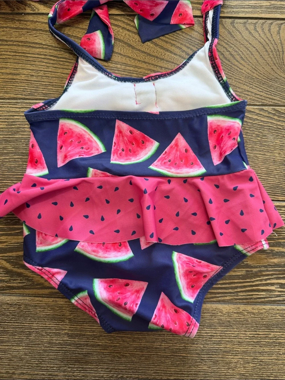 Girls' Navy & Pink Watermelon‎ One-Piece Swimsuit with Matching Hat Adorable 0-3